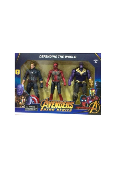 AVENGERS Hero Series 3'lü Karakter Figür Oyuncak Seti 18 Cm Işıklı - Spiderman Thanos Captain America ürün görseli 1