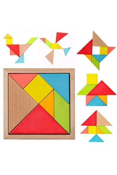 SETABUTİK Wooden Toys Doğal Ahşap Eğitici Oyuncak 7 Parça Orta Tangram ürün görseli 1