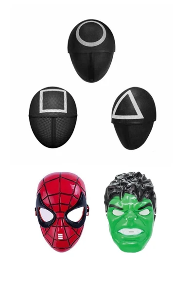 TURKAFONE 3'lü Squid Game Maske Seti Kare Yuvarlak Üçgen Ve Örümçek adam Ve Hulk Maskesi 5'li Set ürün görseli 1