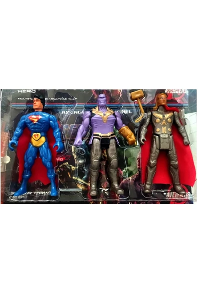 Cango Oyuncak 16 cm Işıklı Eklemlı Thonos Thor Süperman Karakter Set ürün görseli 1
