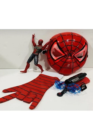 AVENGERS Vantuz Atan Eldiven+ışıklı Maske+18 Cm Işıklı Figür 3 Lü Set Oyuncak Spiderman ürün görseli 1