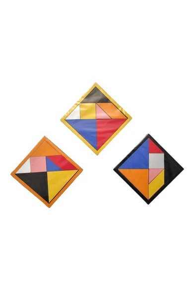 TURKAFONE Ahşap Tangram 3 Adet Zeka Oyunu 6mm 14x14cm ürün görseli 1