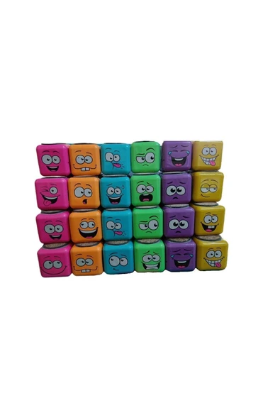 ERBAY PLASTİK 24'lü Rengarenk 3 Tarafı Emojili Figürlü Küp Çim Adamlar Okul Ve Okul Öncesi Hediyelik Çim Adam ürün görseli 1