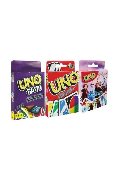 Sunman Uno Klasik, Uno Flip Ve Uno Frozen Oyun Kartları 3'ü Bir Arada Ekonomik Set ürün görseli 1