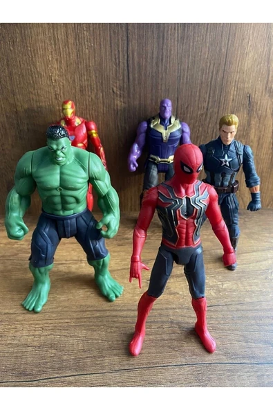 TURKAFONE Avengers 5li Figür Oyuncak Hulk Örümcek Adam Thanos Ironman Figür Captain America Işıklı Büyük Boy ürün görseli 1