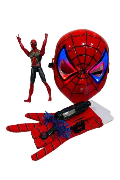 SPIDERMAN Ağ Atan Eldiven+ışıklı Maske+18 Cm Işıklı Figür 3 Lü Set Oyuncak ürün görseli 1