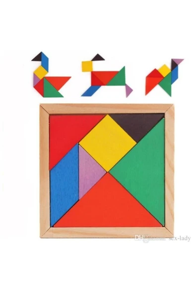 Toys Go Green Ahşap Renkli Tangram 14*14cm boyutunda ürün görseli 1