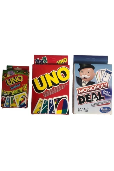TURKAFONE Uno-monopoly-junior Uno 3 Lü Oyun Kartı Seti Birada ürün görseli 1