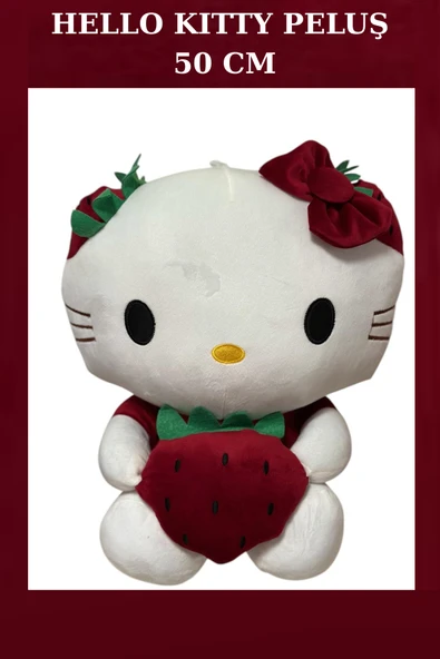 Hello Kitty Peluş Büyük Boy 50 Cm Koyu Kırmızı Kurdaleli ürün görseli 1