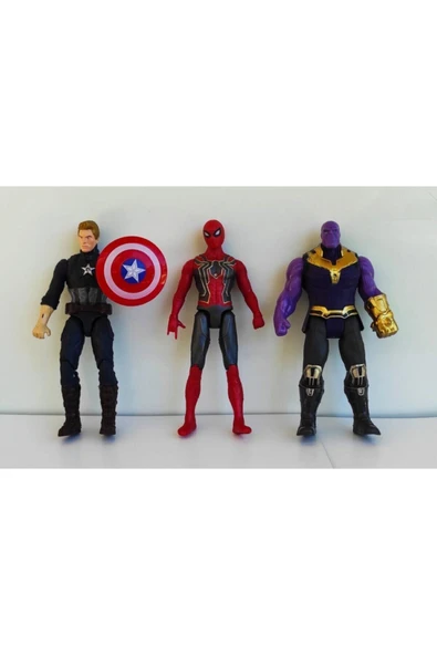 TURKAFONE Işıklı Ve Hareketli, 18 Cm. Kaptan Amerika, Örümcek Adam Ve Thanos 3'lü Set ürün görseli 1