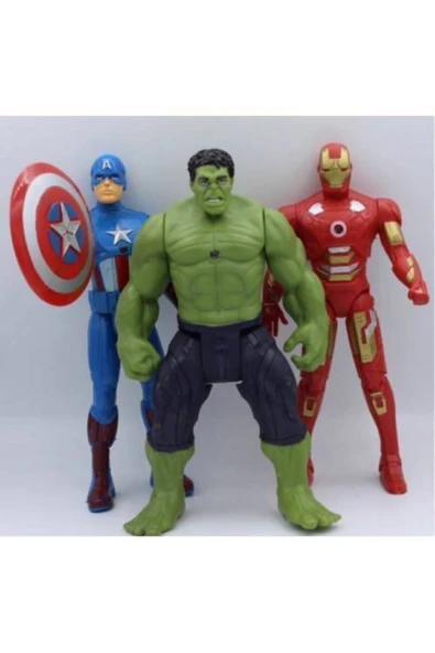 AVENGERS Kahramanlar Hulk Captan Amerika Ironman 3 Lü Karakter Figür Oyuncak Seti Işıklı ürün görseli 1