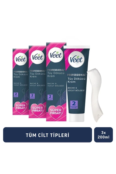 Professional Tüy Dökücü Krem Bacak & Vücut Bölgesi Tüm Cilt Tipleri için 600ml (200ml x 3 Adet) ürün görseli 1
