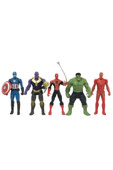 AVENGERS Kutulu Süper Kahramanlar 5'li Figür Set (KAPTAN AMERİKA, THANOS, SPİDERMAN, HULK, İRONMAN) ürün görseli 1