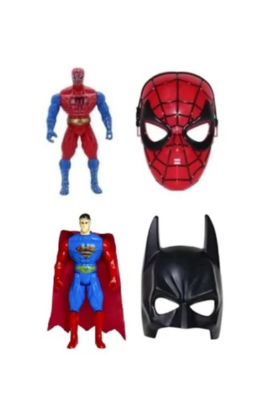 TURKAFONE Örümcek Adam Süperman Işıklı Figür ve 22 Cm Maske 4'lü Set ürün görseli 1