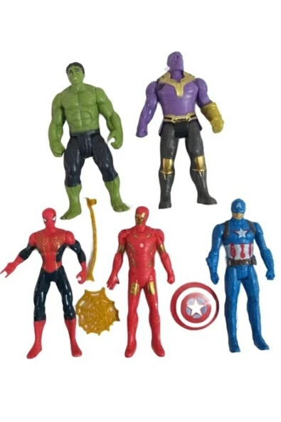 Hızır Oyuncak Avengers 5li Figür Karakter Seti Örümcek Adam Thanos Hulk Kaptan Amerika Iron Man ürün görseli 1
