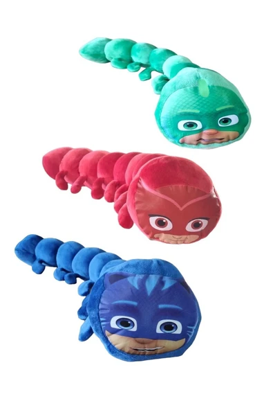 TURKAFONE 3lü Set Pijamask Peluş 75 Cm Renkli Tırtıl Yastık Uyku Arkadaşı Pjmask ürün görseli 1