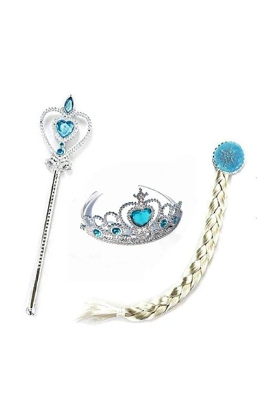 ELITETIME Çocuk Karlar Ülkesi Frozen Elsa Anna Sihirli Asa Saç Ve Taç Seti koza gift ürün görseli 1