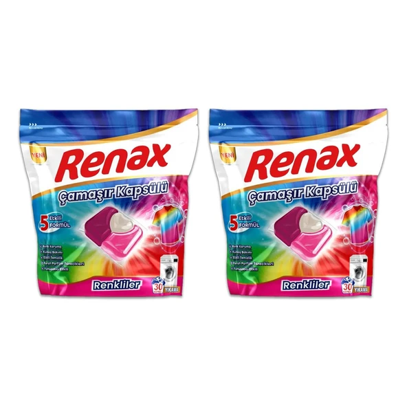 Renax Çamaşır Kapsülü 30 Yıkama Renkliler x 2 Adet ürün görseli 1