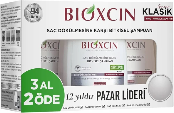 Bioxcin Klasik Bitkisel Şampuan - Normal/Kuru Saçlar İçin (3 AL 2 ÖDE Avantajlı Paket) ürün görseli 1
