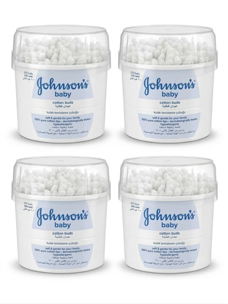 Johnson's Baby %100 Pamuklu Bebek Kulak Çubuğu (Plastiksiz & Geri Dönüştürülebilir Ambalaj) - 4'lü Avantaj Paketi (4 x 200 Adet) ürün görseli 1