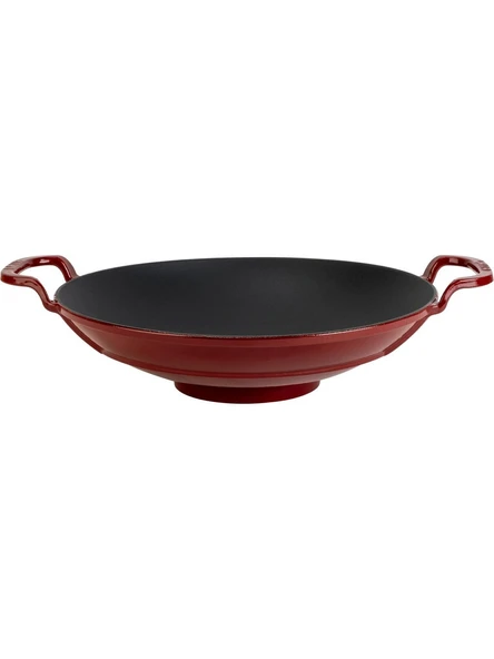 Lava Döküm Yuvarlak Wok Döküm Demir Yekpare Çift Kulplu ÇAP 38CM.-BORDO ürün görseli 1