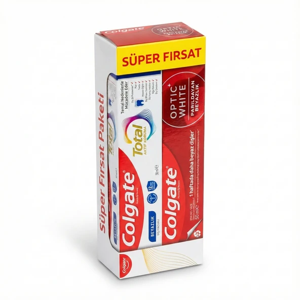 Colgate Süper Fırsat Paketi - Total Koruma ve Optic White Beyazlık Seti (2 x 50ml) ürün görseli 1