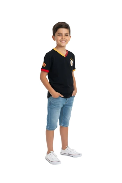 Galatasaray Orijinal Lisanslı 5 Yıldızlı Siyah Basic Çocuk T-shirt ürün görseli 1