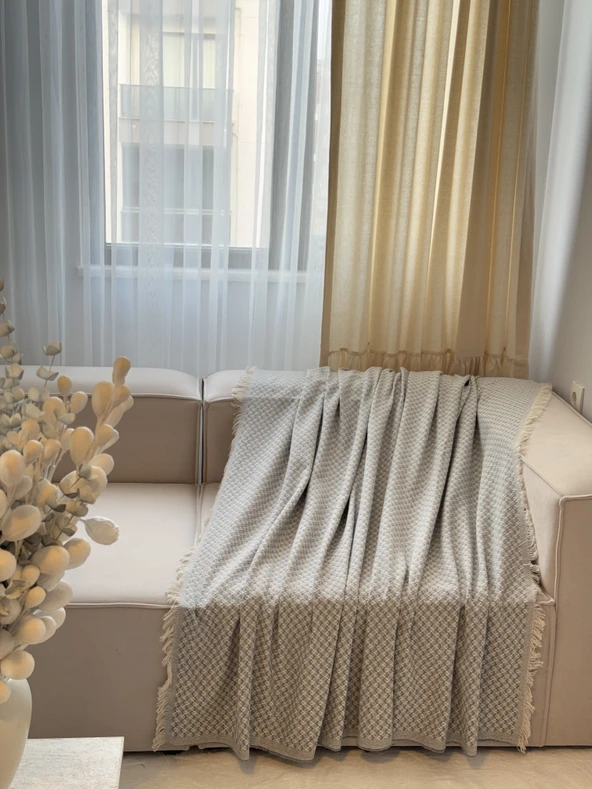 Pamuklu GriBeyaz Koltuk Örtüsü 170x220 ürün görseli 1