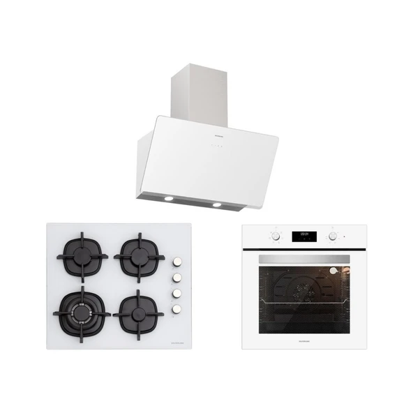 Silverline BO6502W02 - CS5429W01 - 3457 Soho 60 cm Beyaz Cam Ankastre Set ürün görseli 1