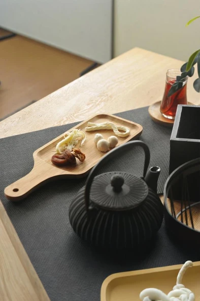 Bambum Gibra - Doğal Bambu Kulplu Servis Tahtası – Kahvaltı ve Çay Sunum Tabağı ürün görseli 1