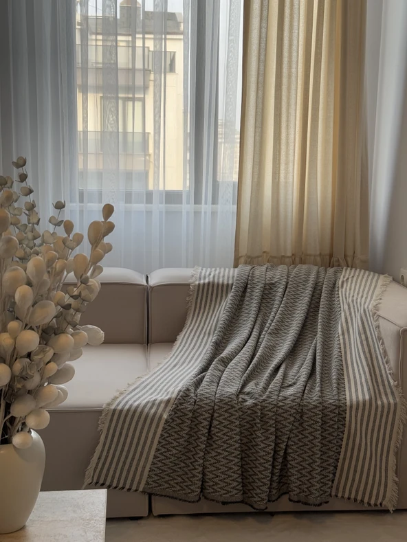 Pamuklu SiyahBeyaz Koltuk Örtüsü 170x220 ürün görseli 1