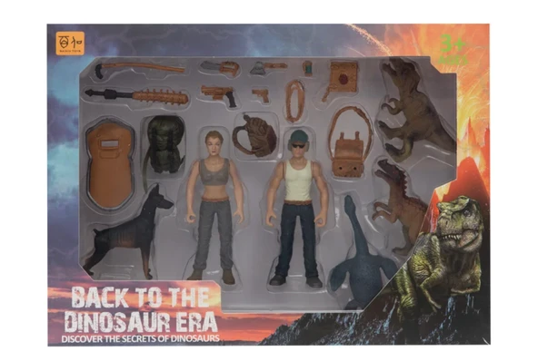 Kadın Erkek Figürlü 3 Dinozorlu ve Aksesuarlı Oyun Seti ürün görseli 1