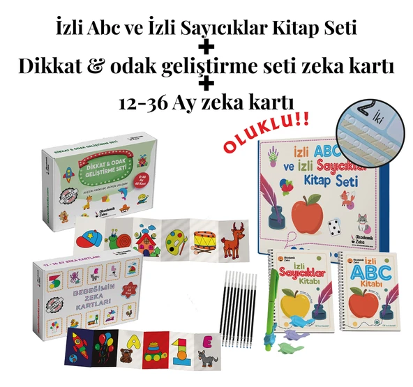 İzli Abc ve Sayıcıklar Kitabları Oluklu -Dikkat & Odak Geliştirme ve 12-36 Ay Zeka Kartları Seti ürün görseli 1