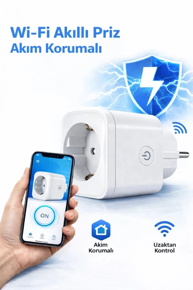 16A Akım Korumalı WiFi Akıllı Priz SmartLife Uyumlu Android iOS Telefon Kontrollü Enerji Takipli ürün görseli 1
