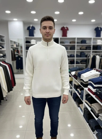 Fitilli Fermuarlı Triko Kazak ürün görseli 1