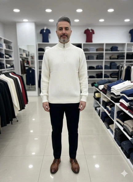 Fitilli Fermuarlı Triko Kazak - Resim 2