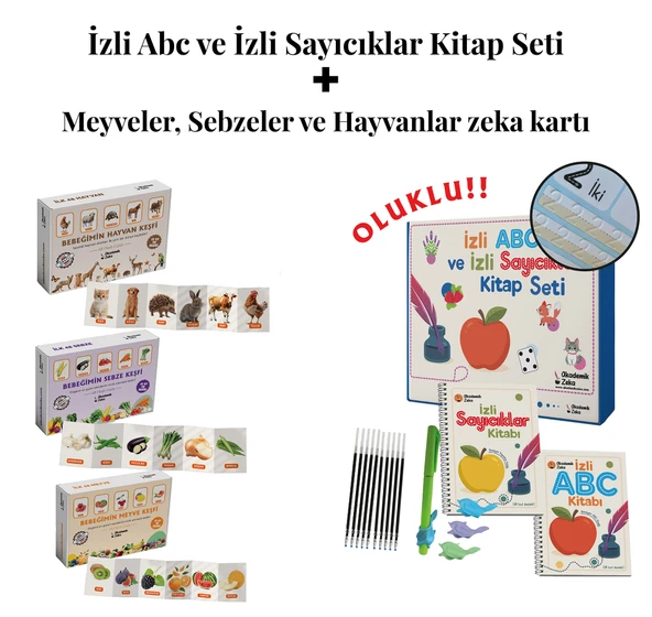 İzli Abc ve Sayıcıklar Kitabları Oluklu - Hayvanlar, Meyveler, Sebzeler Zeka Kartları Seti ürün görseli 1