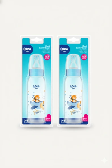 Wee Baby Klasik Cam Biberon 2'li Avantaj Paketi (250 ml, 0-6 Ay) - BPA İçermez ürün görseli 1
