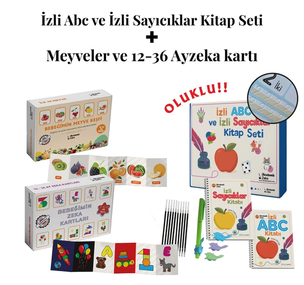 İzli Abc ve Sayıcıklar Kitabları Oluklu -Bebeğimin Meyve Keşfi ve 12-36 Ay Zeka Kartları Seti ürün görseli 1