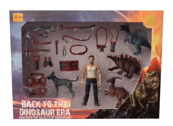 Erkek Figürlü 3 Dinozorlu ve Aksesuarlı Oyun Seti ürün görseli 1