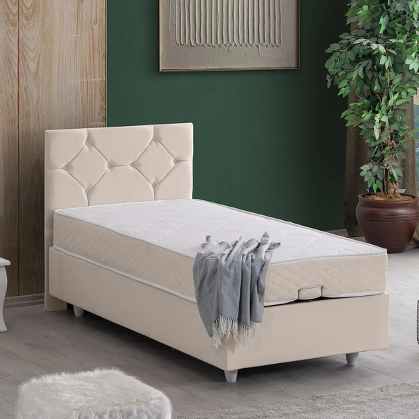 Glamis Tek Kişilik Baza Başlık Letto Yatak Seti - Krem ürün görseli 1