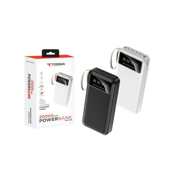 Torima TRM-1025 Siyah 20000mAh 2 Çıkışlı Taşınabilir Hızlı Şarj Dijital Göstergeli Powerbank ürün görseli 1