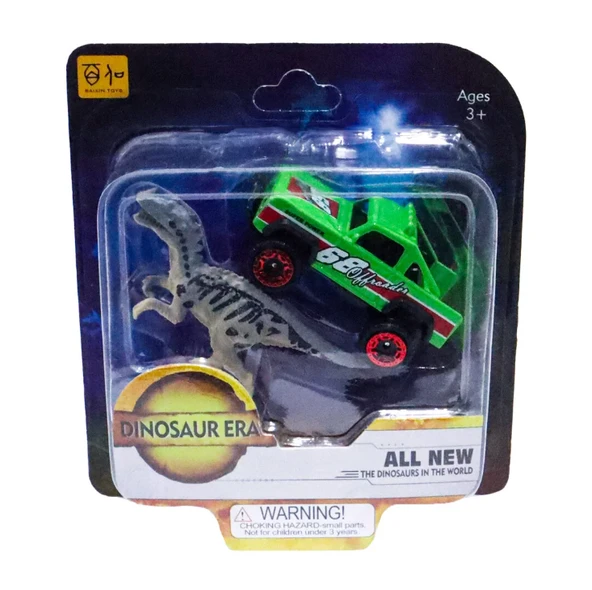 Die Cast Metal Yeşil Pikap ve Gri Dinozor ürün görseli 1
