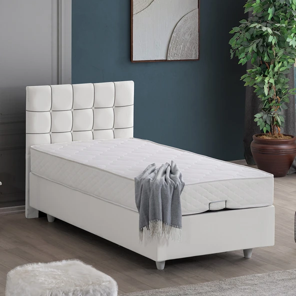 Tavira Tek Kişilik Baza Başlık Letto Yatak Seti - Beyaz ürün görseli 1