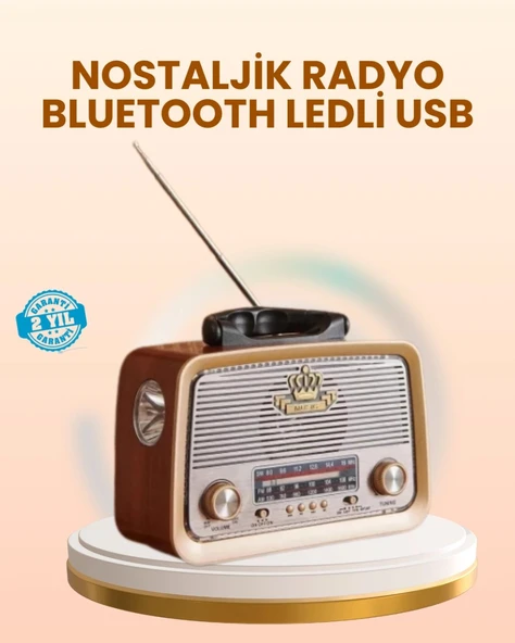 Eskitme Tasarımlı Ahşap Bluetooth Radyo Led Aydınlatmalı ürün görseli 1