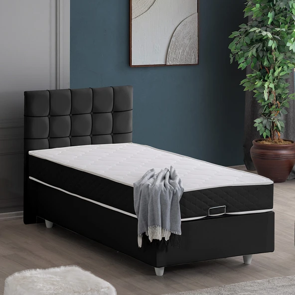 Tavira Tek Kişilik Baza Başlık Letto Yatak Seti - Antrasit ürün görseli 1