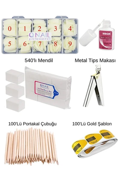 Fontenay Kemik Tips Mbqn 100'Lü Portakal Çubuğu 100'Lü Gold Şablon Metal Tips Makası 540'Lı Mendil ürün görseli 1