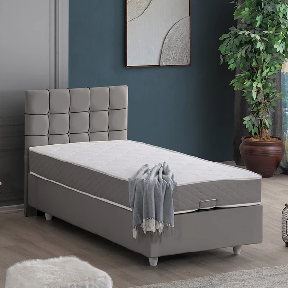 Tavira Tek Kişilik Baza Başlık Letto Yatak Seti - Gri ürün görseli 1