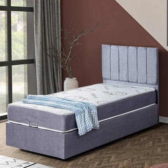 Cesur Tek Kişilik Baza Başlık Letto Yatak Seti - Açık Gri ürün görseli 1