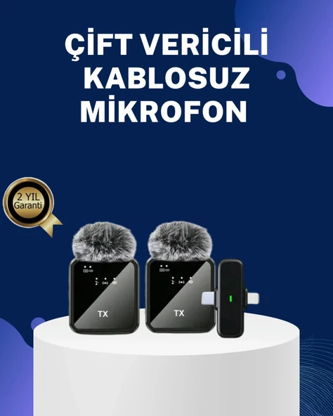 2in1 Kablosuz Yaka Mikrofonu İos Ve Android Uyumlu ürün görseli 1